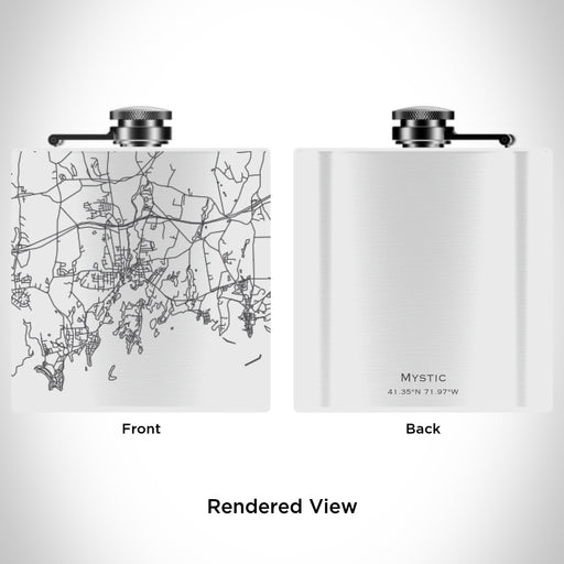 Rendered View of Mystic Connecticut Map Engraving on 6oz Stainless Steel Flask in White