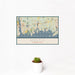 12x18 Mystic Connecticut Map Print Landscape Orientation in Woodblock Style With Small Cactus Plant in White Planter