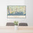 24x36 Mystic Connecticut Map Print Landscape Orientation in Woodblock Style Behind 2 Chairs Table and Potted Plant