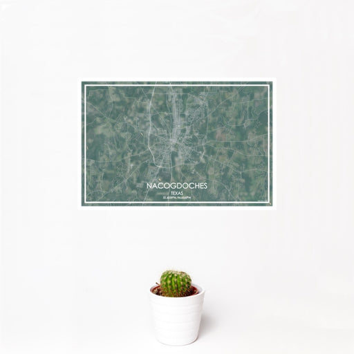 12x18 Nacogdoches Texas Map Print Landscape Orientation in Afternoon Style With Small Cactus Plant in White Planter