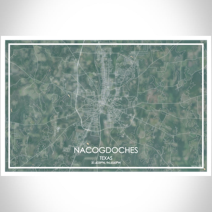 Nacogdoches Texas Map Print Landscape Orientation in Afternoon Style With Shaded Background