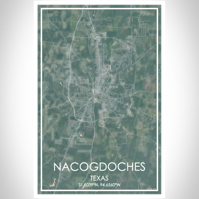 Nacogdoches Texas Map Print Portrait Orientation in Afternoon Style With Shaded Background