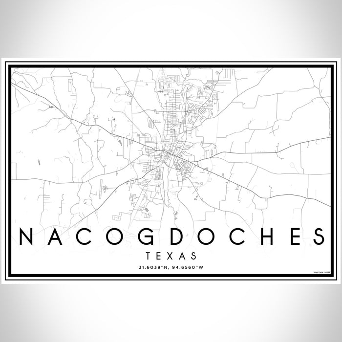 Nacogdoches Texas Map Print Landscape Orientation in Classic Style With Shaded Background