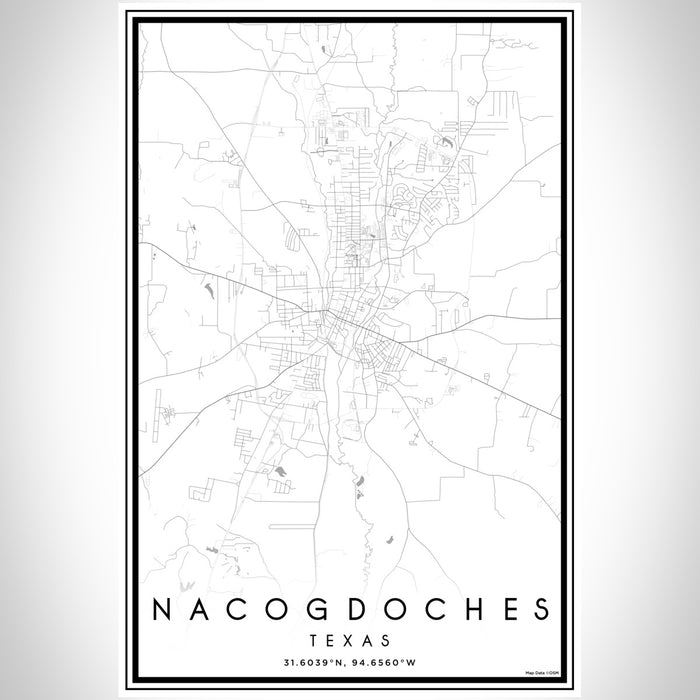 Nacogdoches Texas Map Print Portrait Orientation in Classic Style With Shaded Background