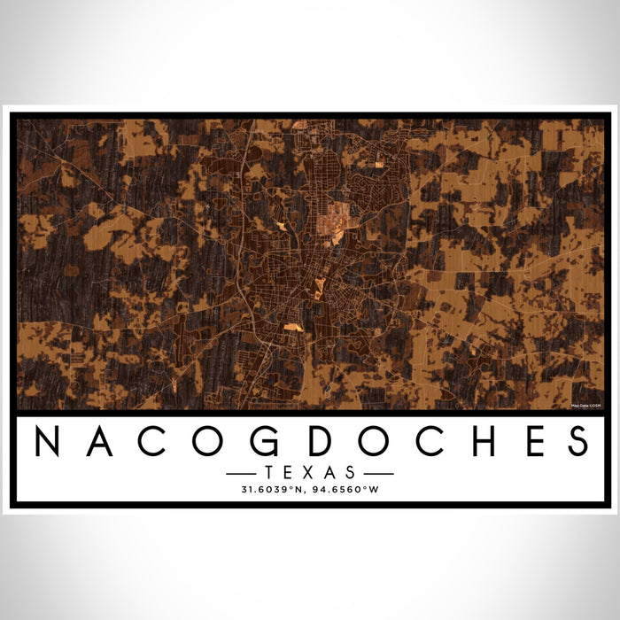 Nacogdoches Texas Map Print Landscape Orientation in Ember Style With Shaded Background