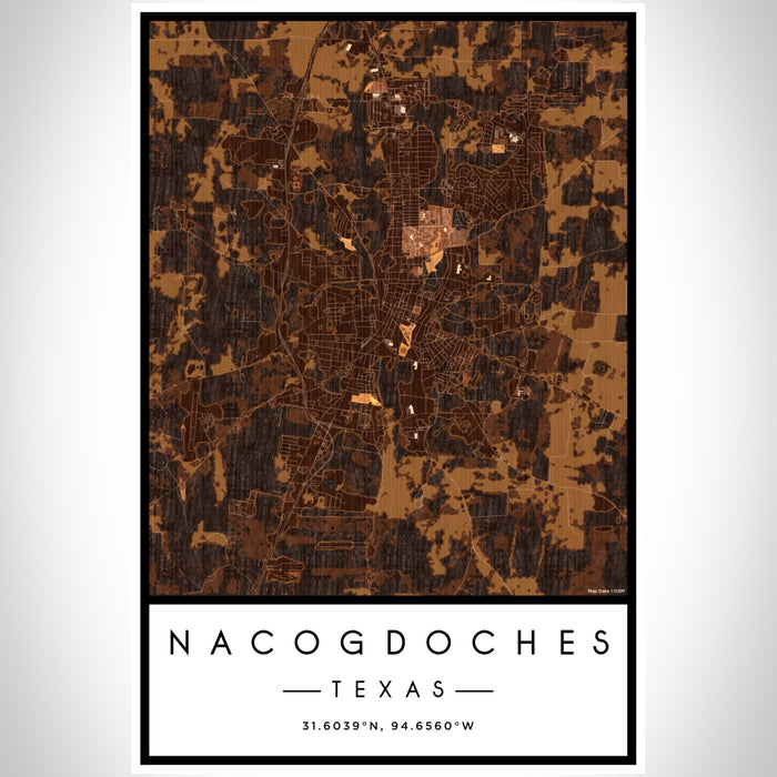 Nacogdoches Texas Map Print Portrait Orientation in Ember Style With Shaded Background
