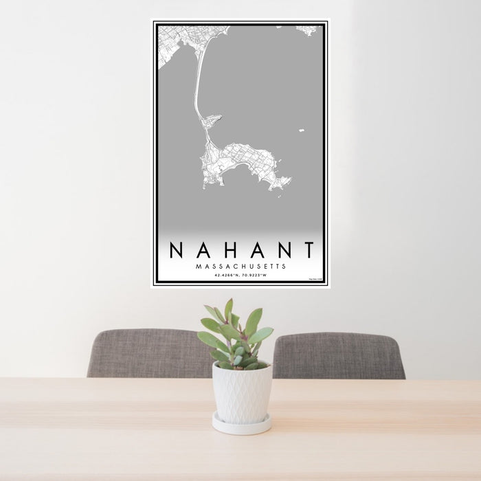 24x36 Nahant Massachusetts Map Print Portrait Orientation in Classic Style Behind 2 Chairs Table and Potted Plant