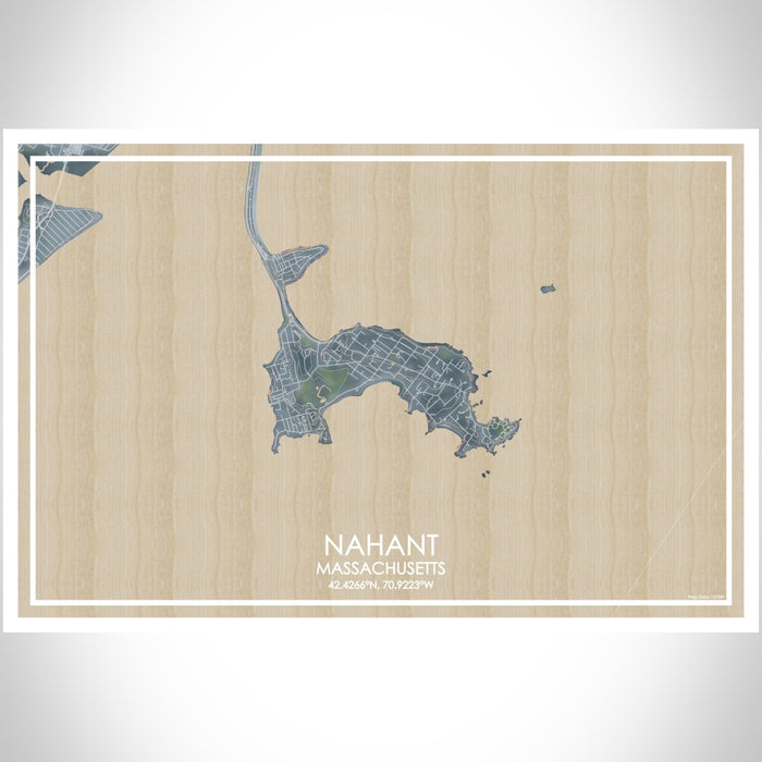 Nahant Massachusetts Map Print Landscape Orientation in Afternoon Style With Shaded Background