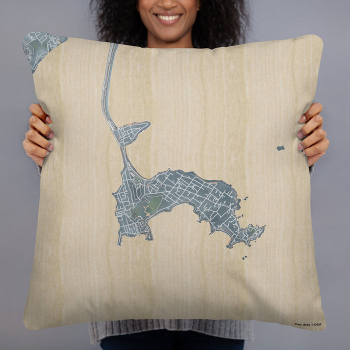 Person holding 22x22 Custom Nahant Massachusetts Map Throw Pillow in Afternoon