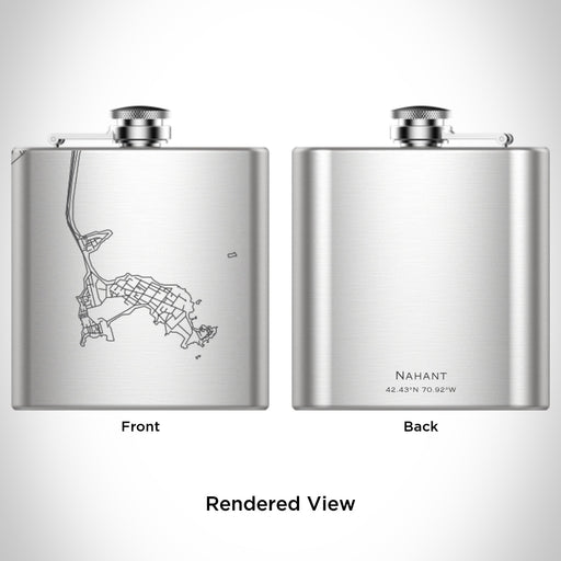 Rendered View of Nahant Massachusetts Map Engraving on 6oz Stainless Steel Flask