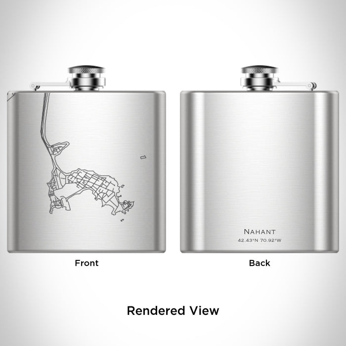 Rendered View of Nahant Massachusetts Map Engraving on 6oz Stainless Steel Flask