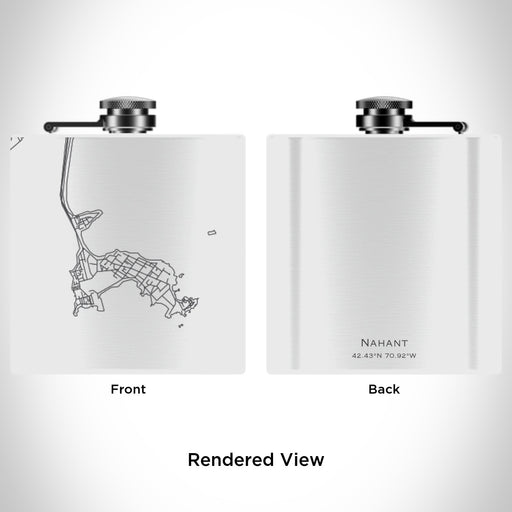 Rendered View of Nahant Massachusetts Map Engraving on 6oz Stainless Steel Flask in White