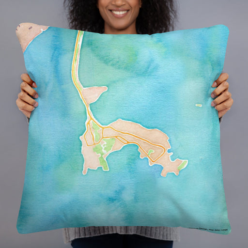 Person holding 22x22 Custom Nahant Massachusetts Map Throw Pillow in Watercolor