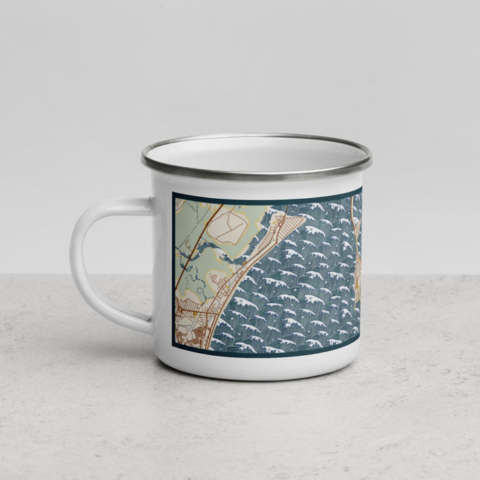 Left View Custom Nahant Massachusetts Map Enamel Mug in Woodblock