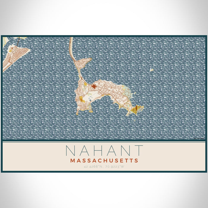 Nahant Massachusetts Map Print Landscape Orientation in Woodblock Style With Shaded Background