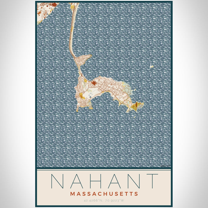 Nahant Massachusetts Map Print Portrait Orientation in Woodblock Style With Shaded Background