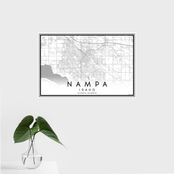 16x24 Nampa Idaho Map Print Landscape Orientation in Classic Style With Tropical Plant Leaves in Water