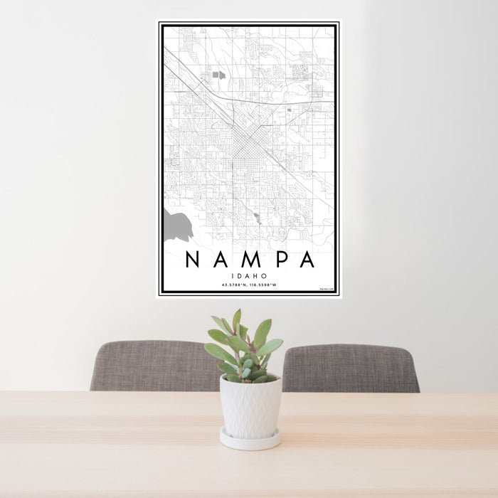 24x36 Nampa Idaho Map Print Portrait Orientation in Classic Style Behind 2 Chairs Table and Potted Plant