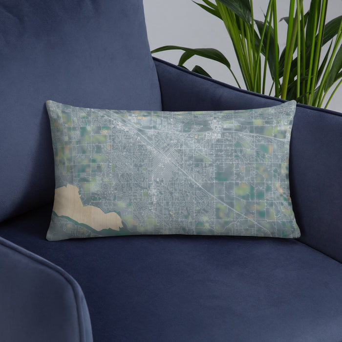 Custom Nampa Idaho Map Throw Pillow in Afternoon on Blue Colored Chair