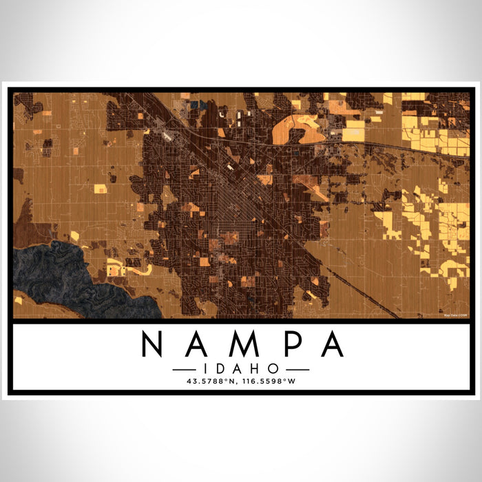 Nampa Idaho Map Print Landscape Orientation in Ember Style With Shaded Background