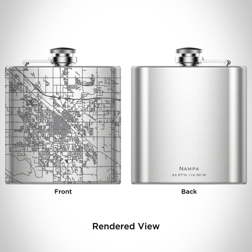 Rendered View of Nampa Idaho Map Engraving on 6oz Stainless Steel Flask