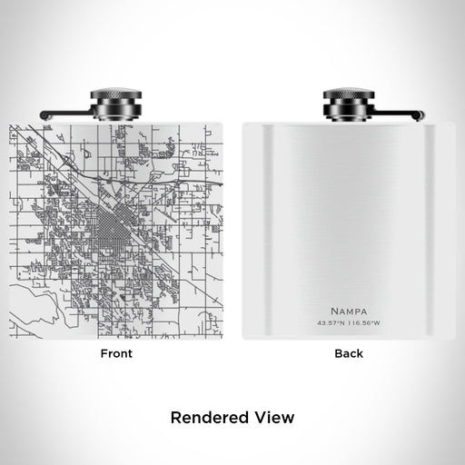 Rendered View of Nampa Idaho Map Engraving on 6oz Stainless Steel Flask in White
