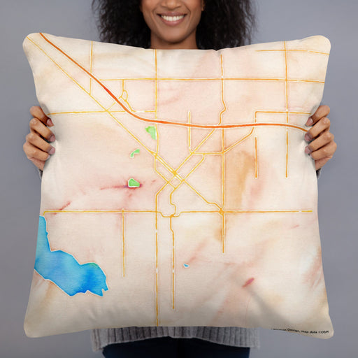 Person holding 22x22 Custom Nampa Idaho Map Throw Pillow in Watercolor