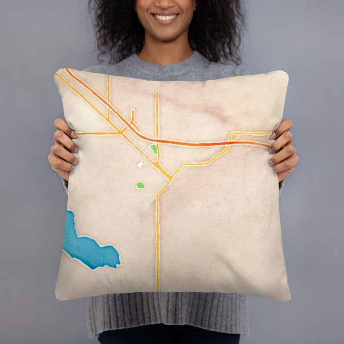 Person holding 18x18 Custom Nampa Idaho Map Throw Pillow in Watercolor