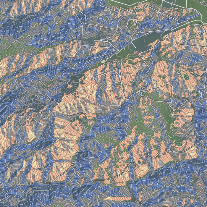 Nantahala National Forest Map Print in Afternoon Style Zoomed In Close Up Showing Details