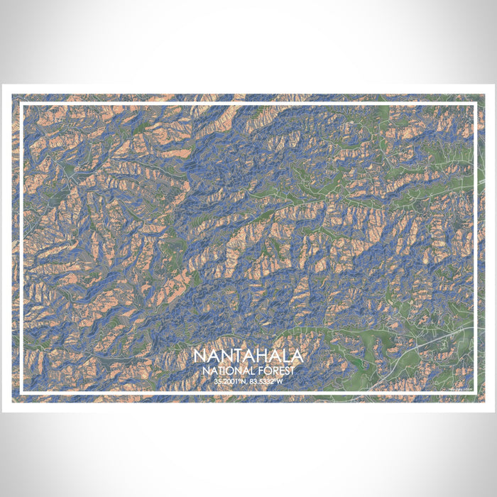 Nantahala National Forest Map Print Landscape Orientation in Afternoon Style With Shaded Background