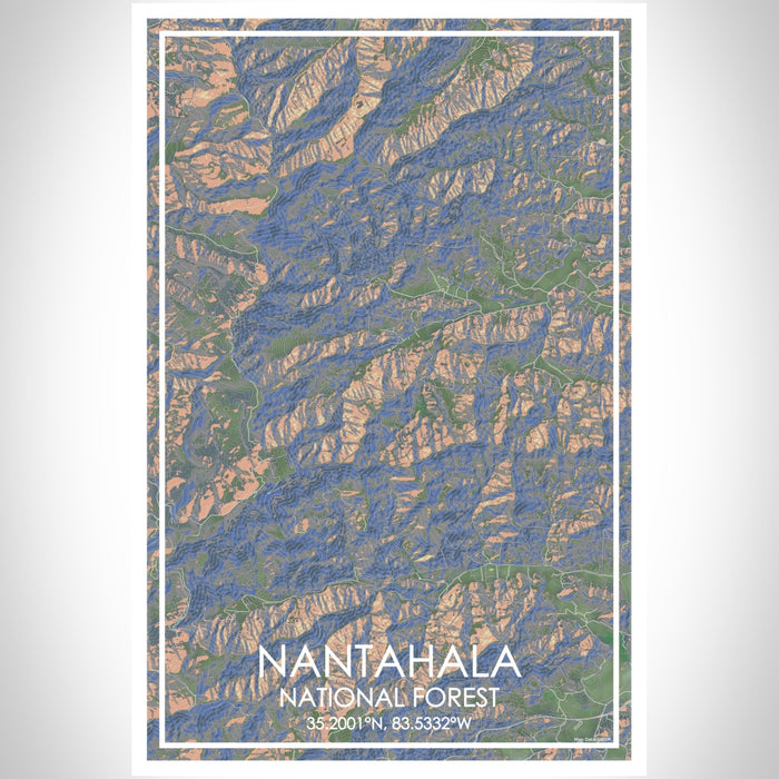 Nantahala National Forest Map Print Portrait Orientation in Afternoon Style With Shaded Background