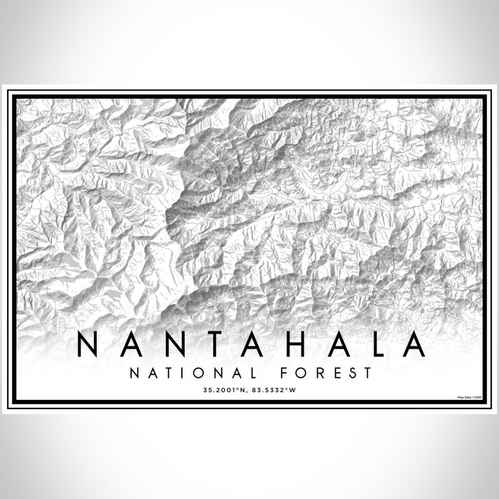 Nantahala National Forest Map Print Landscape Orientation in Classic Style With Shaded Background