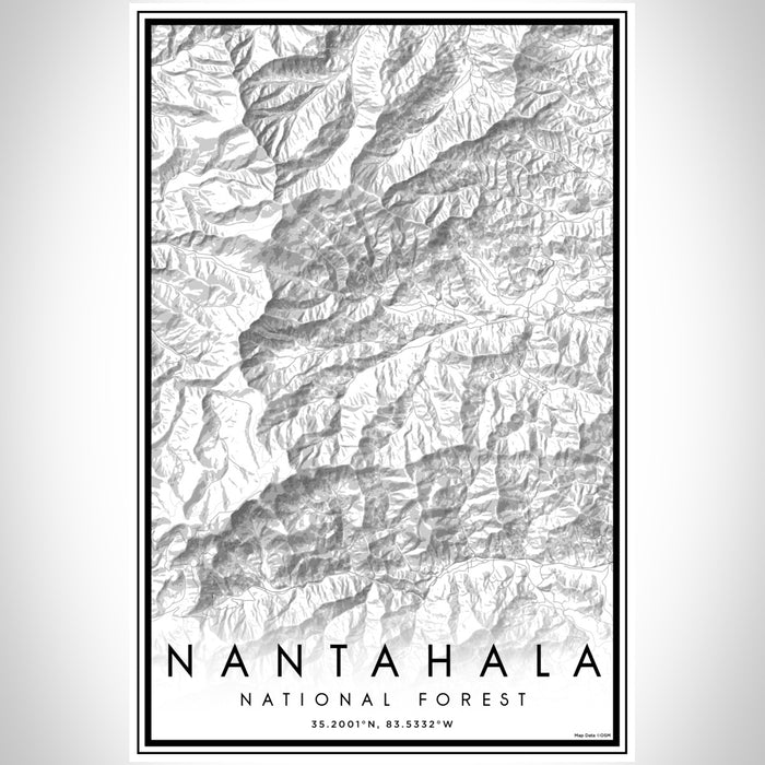 Nantahala National Forest Map Print Portrait Orientation in Classic Style With Shaded Background