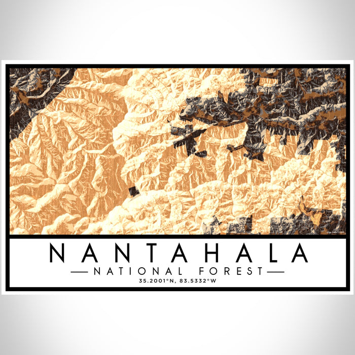 Nantahala National Forest Map Print Landscape Orientation in Ember Style With Shaded Background