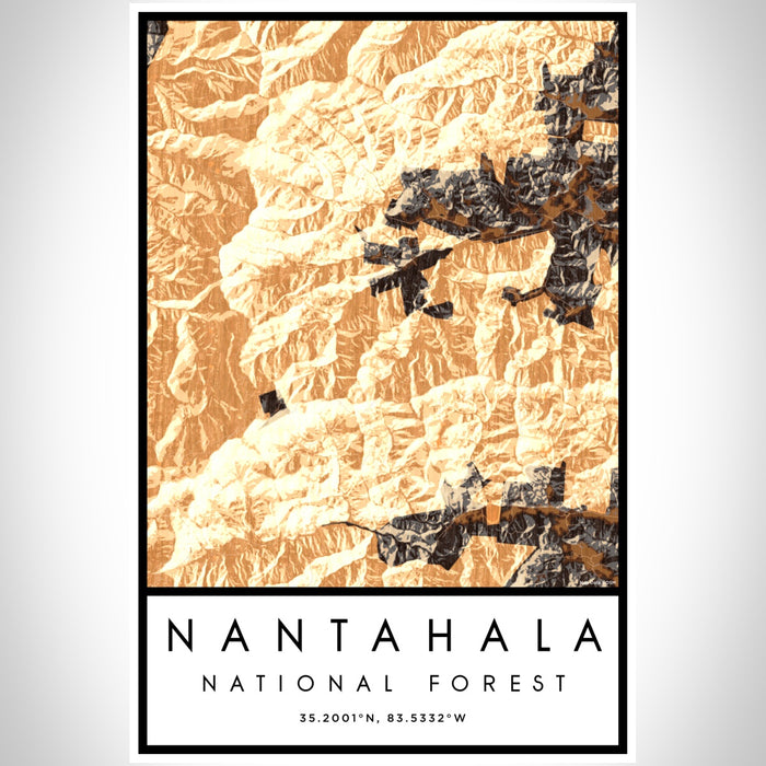 Nantahala National Forest Map Print Portrait Orientation in Ember Style With Shaded Background