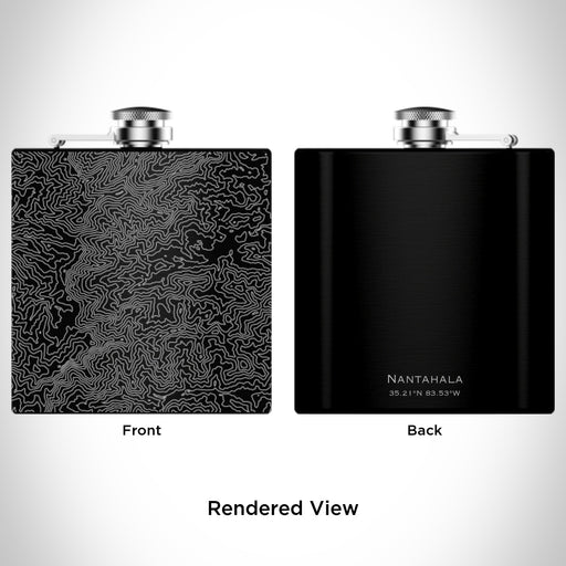 Rendered View of Nantahala National Forest Map Engraving on 6oz Stainless Steel Flask in Black