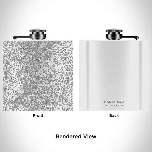 Rendered View of Nantahala National Forest Map Engraving on 6oz Stainless Steel Flask in White