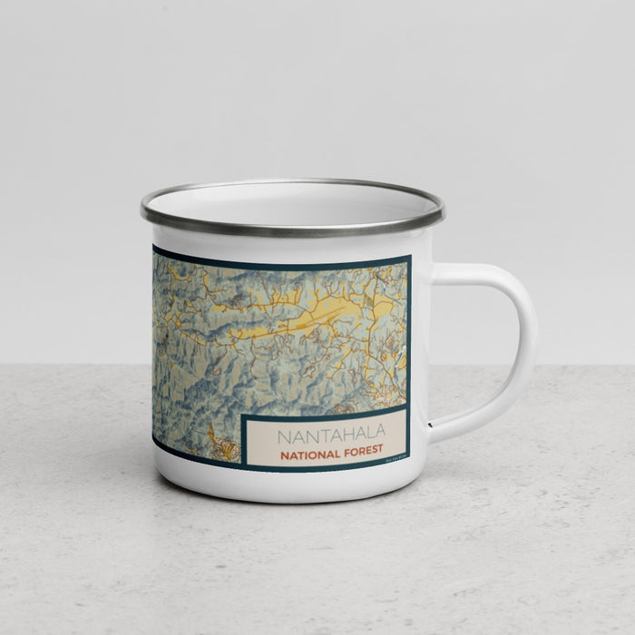 Right View Custom Nantahala National Forest Map Enamel Mug in Woodblock