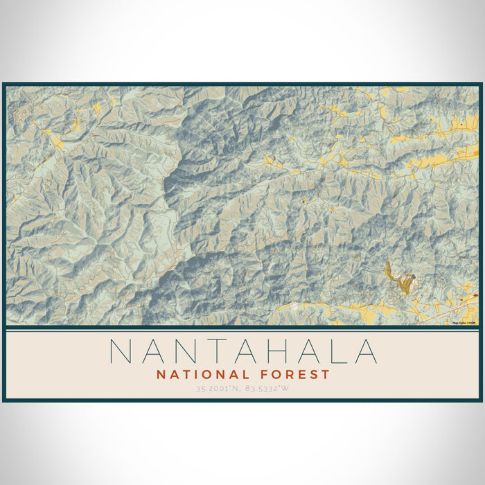 Nantahala National Forest Map Print Landscape Orientation in Woodblock Style With Shaded Background