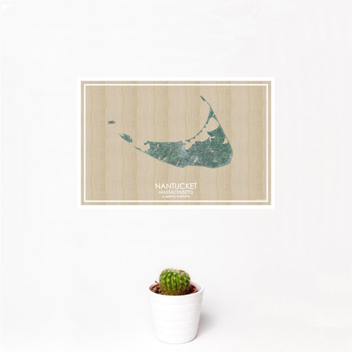 12x18 Nantucket Massachusetts Map Print Landscape Orientation in Afternoon Style With Small Cactus Plant in White Planter