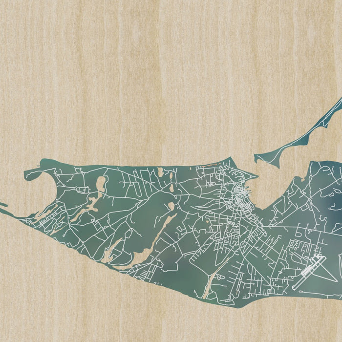 Nantucket Massachusetts Map Print in Afternoon Style Zoomed In Close Up Showing Details