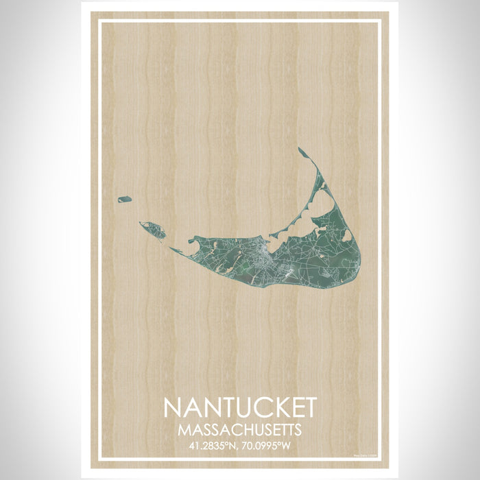 Nantucket Massachusetts Map Print Portrait Orientation in Afternoon Style With Shaded Background