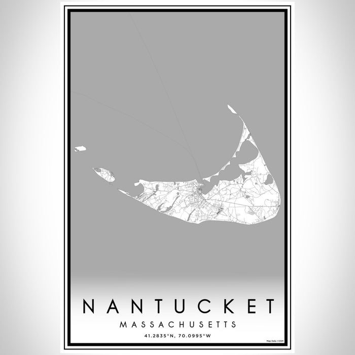 Nantucket Massachusetts Map Print Portrait Orientation in Classic Style With Shaded Background