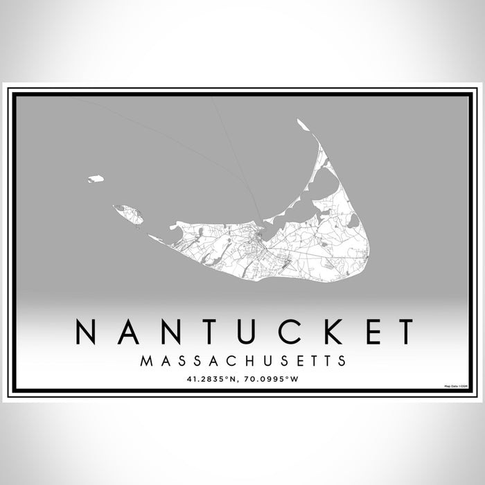 Nantucket Massachusetts Map Print Landscape Orientation in Classic Style With Shaded Background