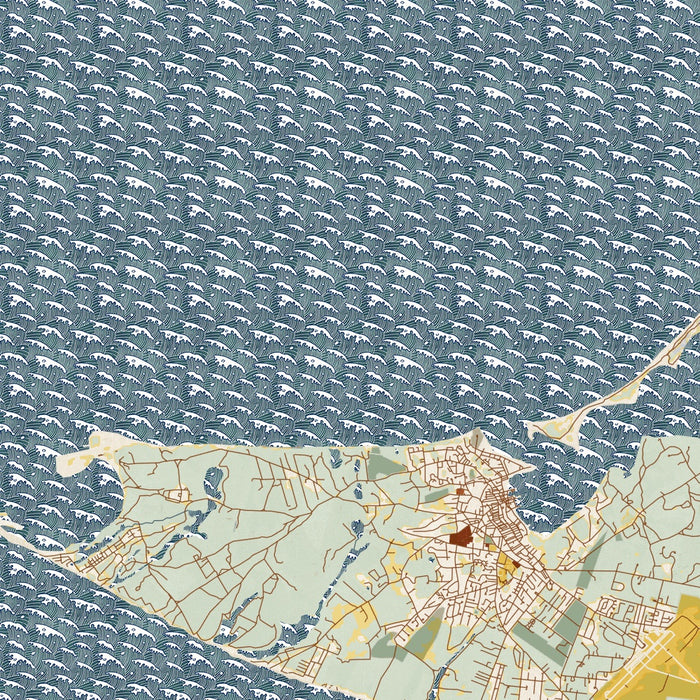 Nantucket Massachusetts Map Print in Woodblock Style Zoomed In Close Up Showing Details