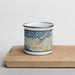 Front View Custom Nantucket Massachusetts Map Enamel Mug in Woodblock on Cutting Board