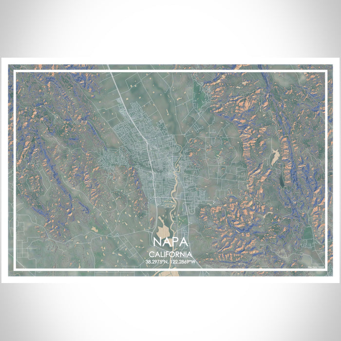 Napa California Map Print Landscape Orientation in Afternoon Style With Shaded Background