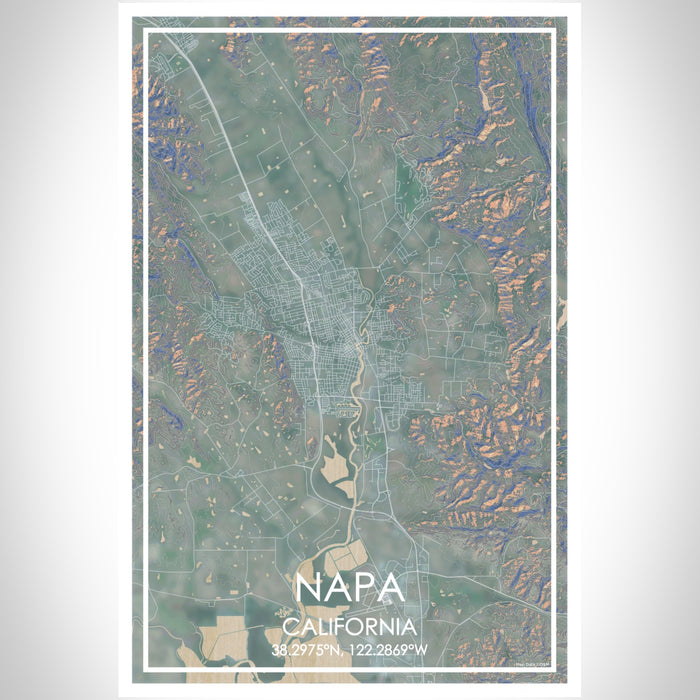 Napa California Map Print Portrait Orientation in Afternoon Style With Shaded Background