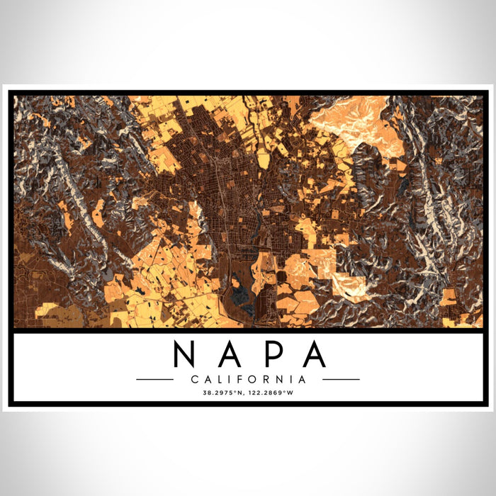 Napa California Map Print Landscape Orientation in Ember Style With Shaded Background