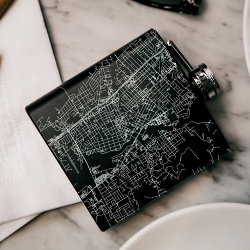 Napa California Custom Engraved City Map Inscription Coordinates on 6oz Stainless Steel Flask in Black